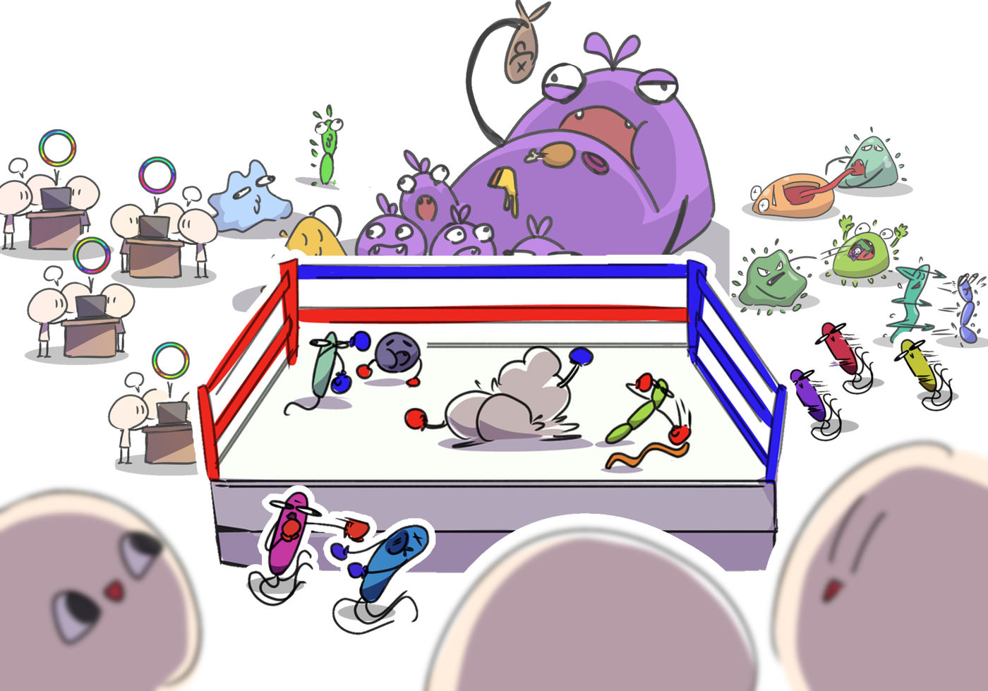 Engineered microbes competing in the Arena